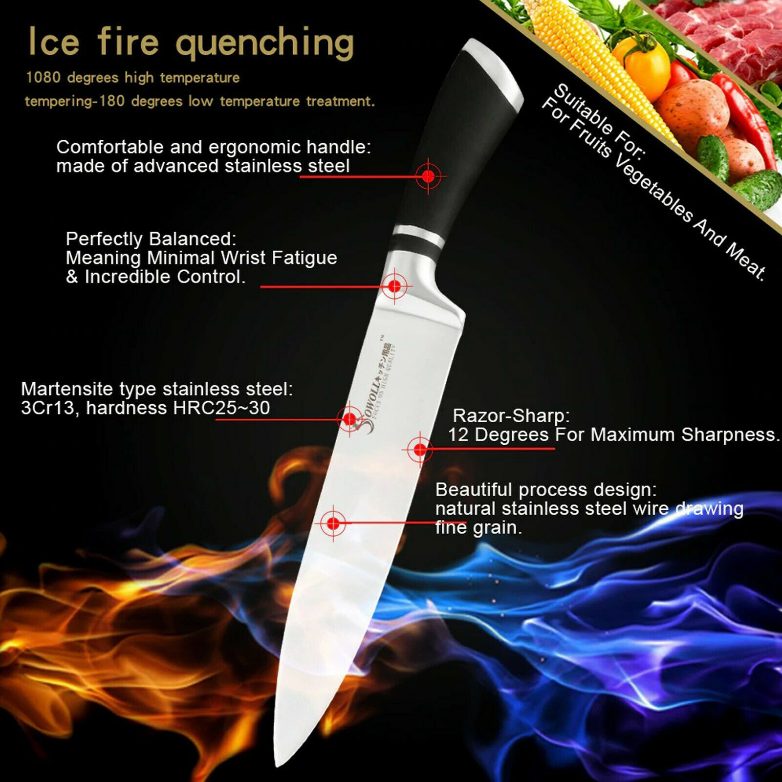 Professional Stainless Steel Chef Knife Cleaver Fruit Knife Paring Kitchen Tool - Fresh Stock Dated January 2026