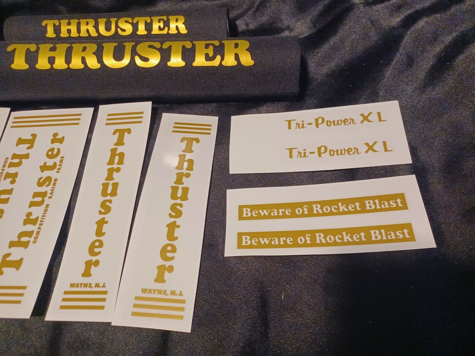 New Re-pop THRUSTER TRI Power XL Sticker & Pad Set Gold BMX Hutch Haro Mongoose - Fresh Stock Dated December 2025