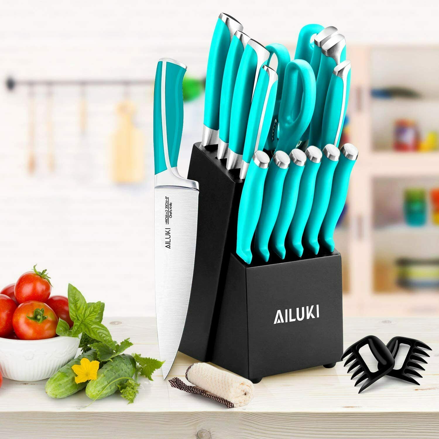Knife Set, 18-Piece Kitchen Knife Set with Block Wooden German Stainless Steel - Fresh Stock Dated January 2026