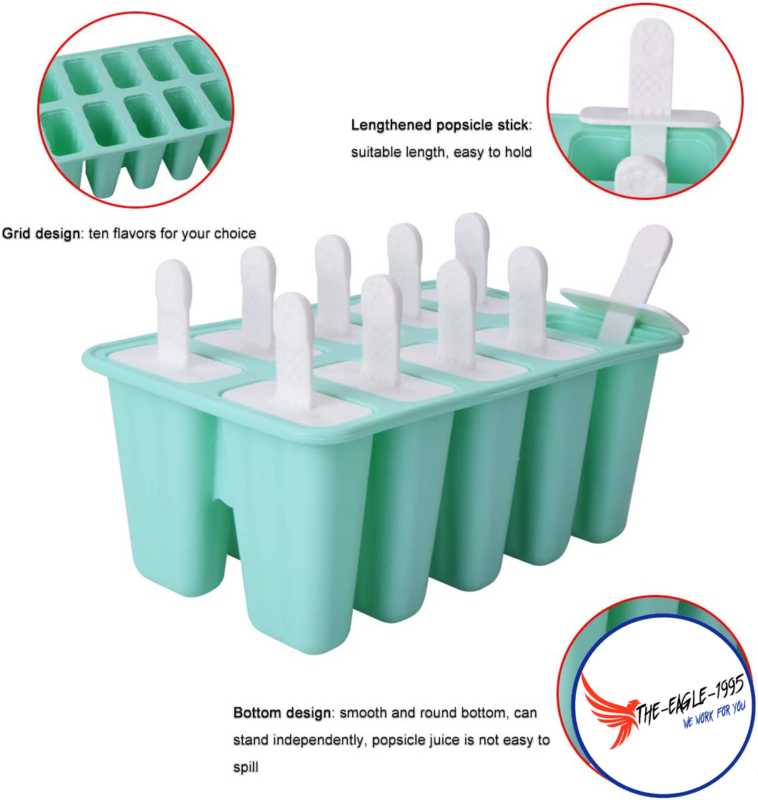 Ice Pop Molds Cavity of 10 Food Grade Silicone Frozen Ice Popsicle Makers Tools - Fresh Stock Dated February 2026