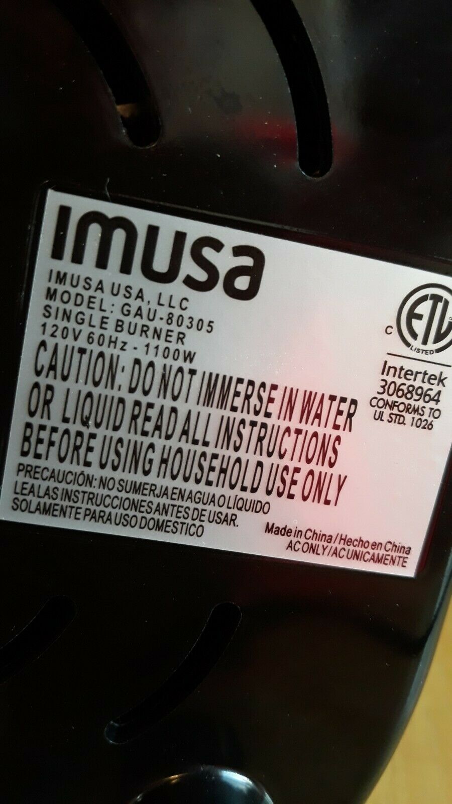 Imusa GAU-80305 1100 Watts Electric Single Burner - Black. TESTED. - Fresh Stock Dated February 2026