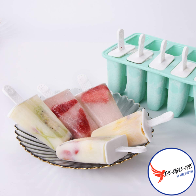 Ice Pop Molds Cavity of 10 Food Grade Silicone Frozen Ice Popsicle Makers Tools - Fresh Stock Dated February 2026