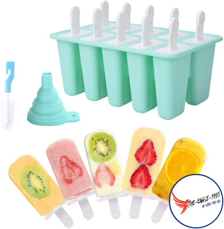 Ice Pop Molds Cavity of 10 Food Grade Silicone Frozen Ice Popsicle Makers Tools - Fresh Stock Dated February 2026