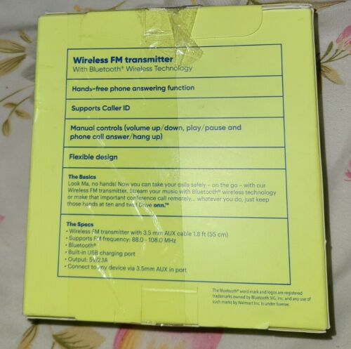 Onn 100009470  Wireless FM Bluetooth Transmitter, Black - Fresh Stock Dated December 2025