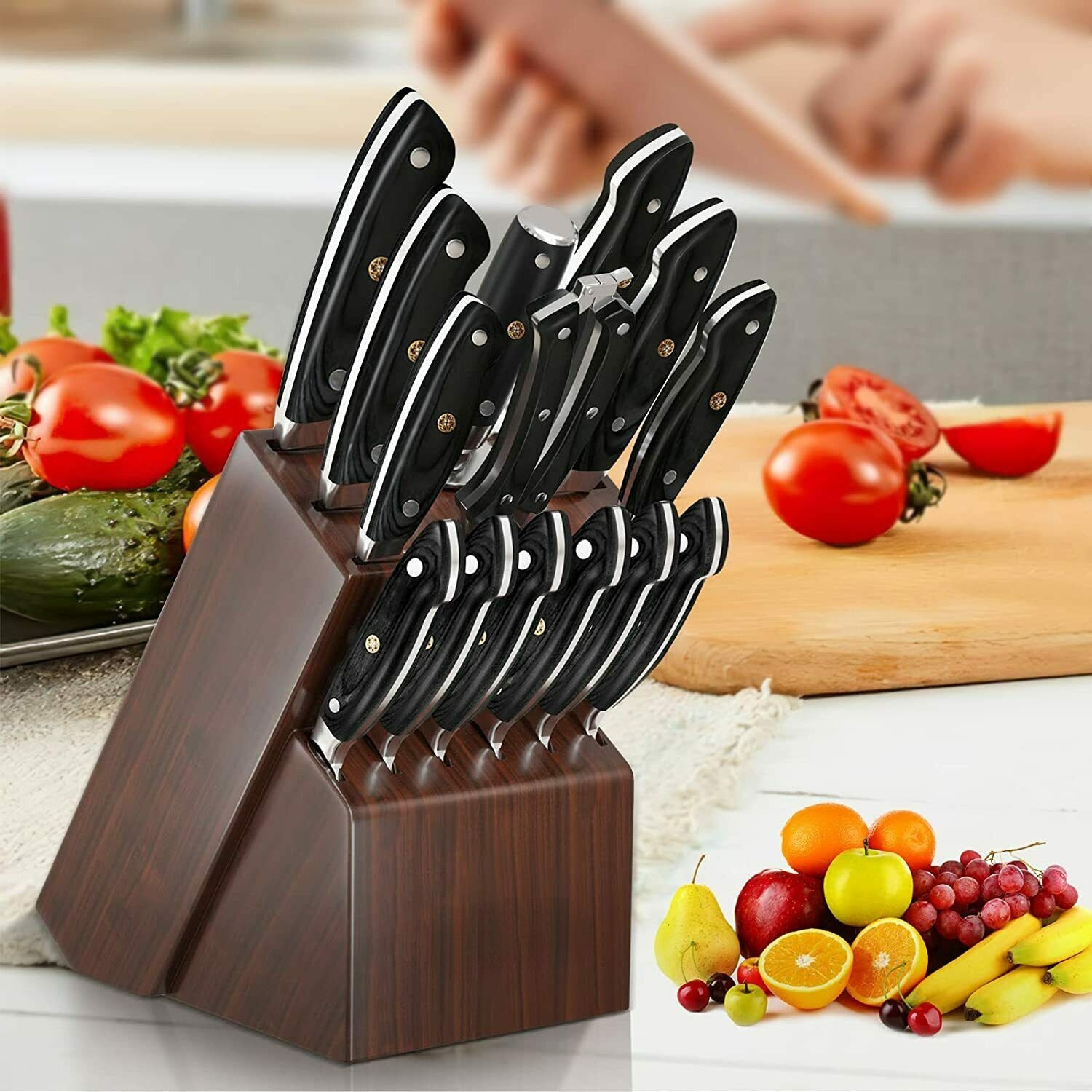 15Pcs Stainless Steel Kitchen Knife Block Set Japanese Damascus Laser Chef Knive - Fresh Stock Dated February 2026