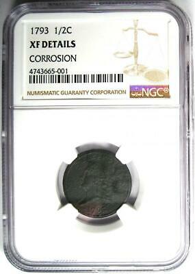 1793 Liberty Cap Flowing Hair Half Cent 1/2C - NGC XF Detail (EF) - Rare Coin! - Fresh Stock Dated December 2025