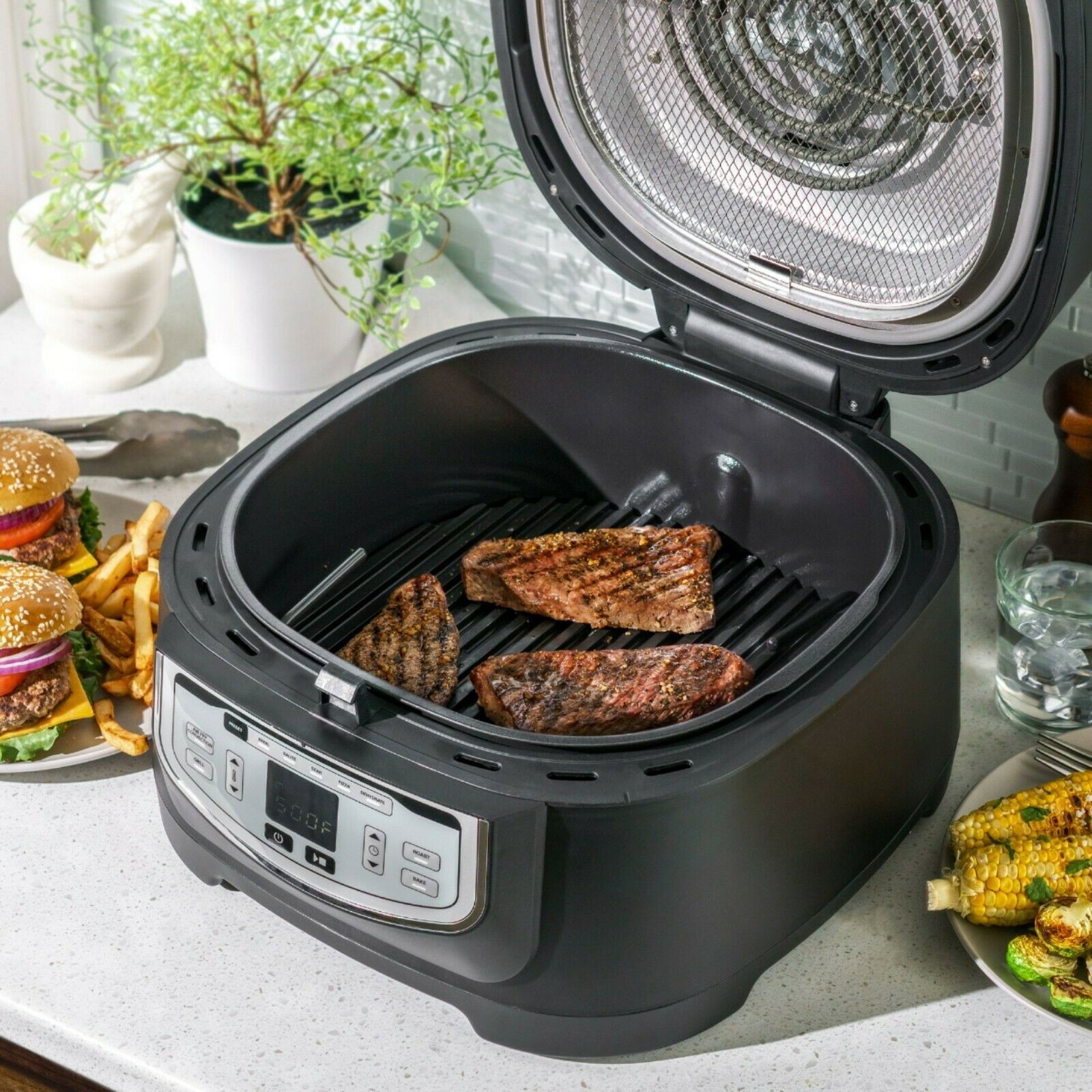 Bella Pro Series - 9-in-1 Indoor Grill with 5.8-qt Air Fryer, Roast, Broil, B... - Fresh Stock Dated February 2026