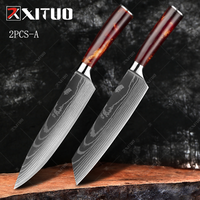 XITUO 1-10PCS  kitchen knives Set Laser Damascus pattern chef knife Sharp Santok - Fresh Stock Dated January 2026