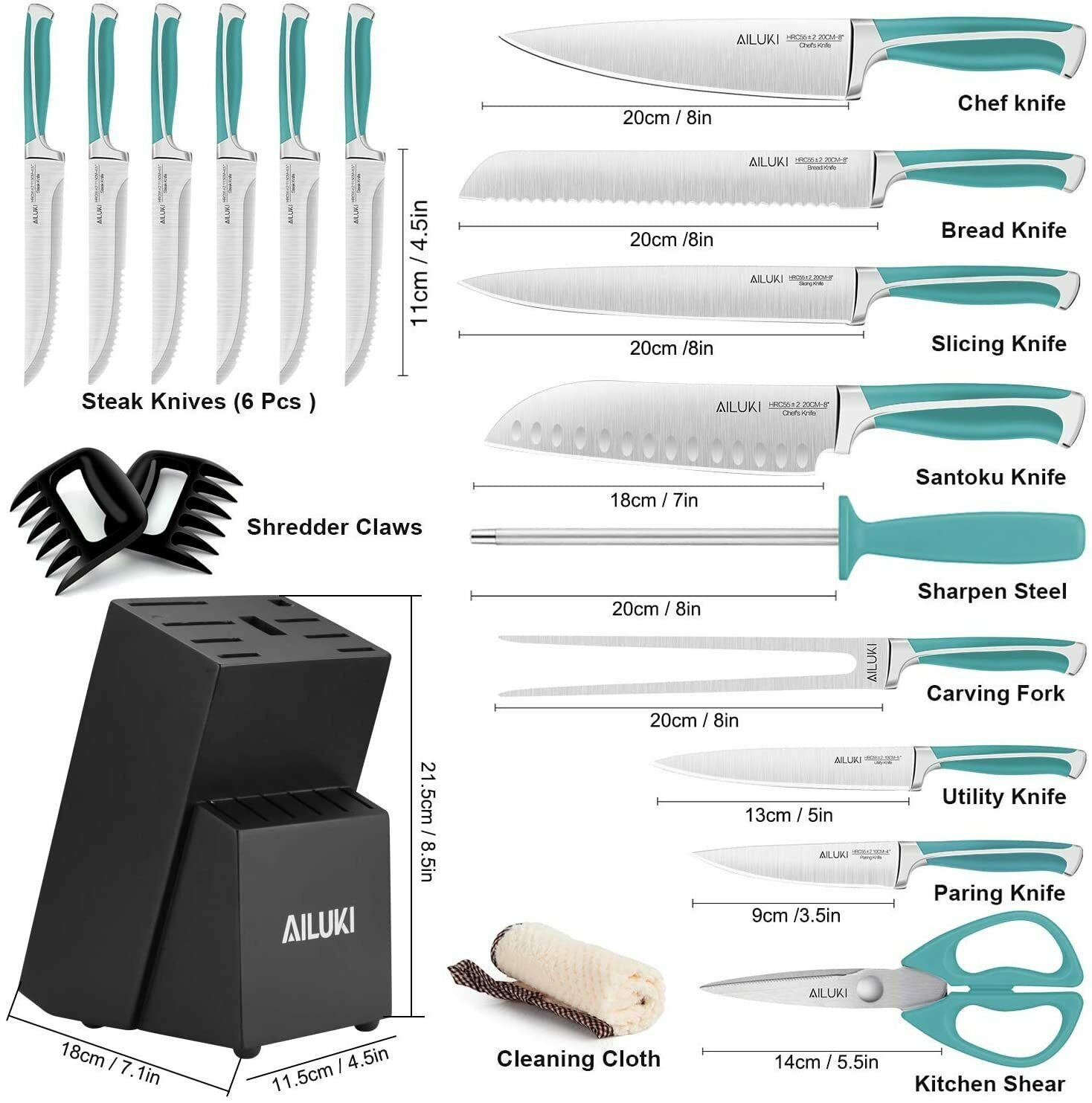 Knife Set, 18-Piece Kitchen Knife Set with Block Wooden German Stainless Steel - Fresh Stock Dated January 2026