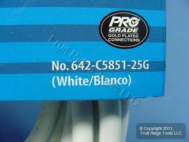 Leviton White 25' Coaxial Video Cable GOLD PLUG Ends F-Type RG59 C5851-25G-642 - Fresh Stock Dated December 2025