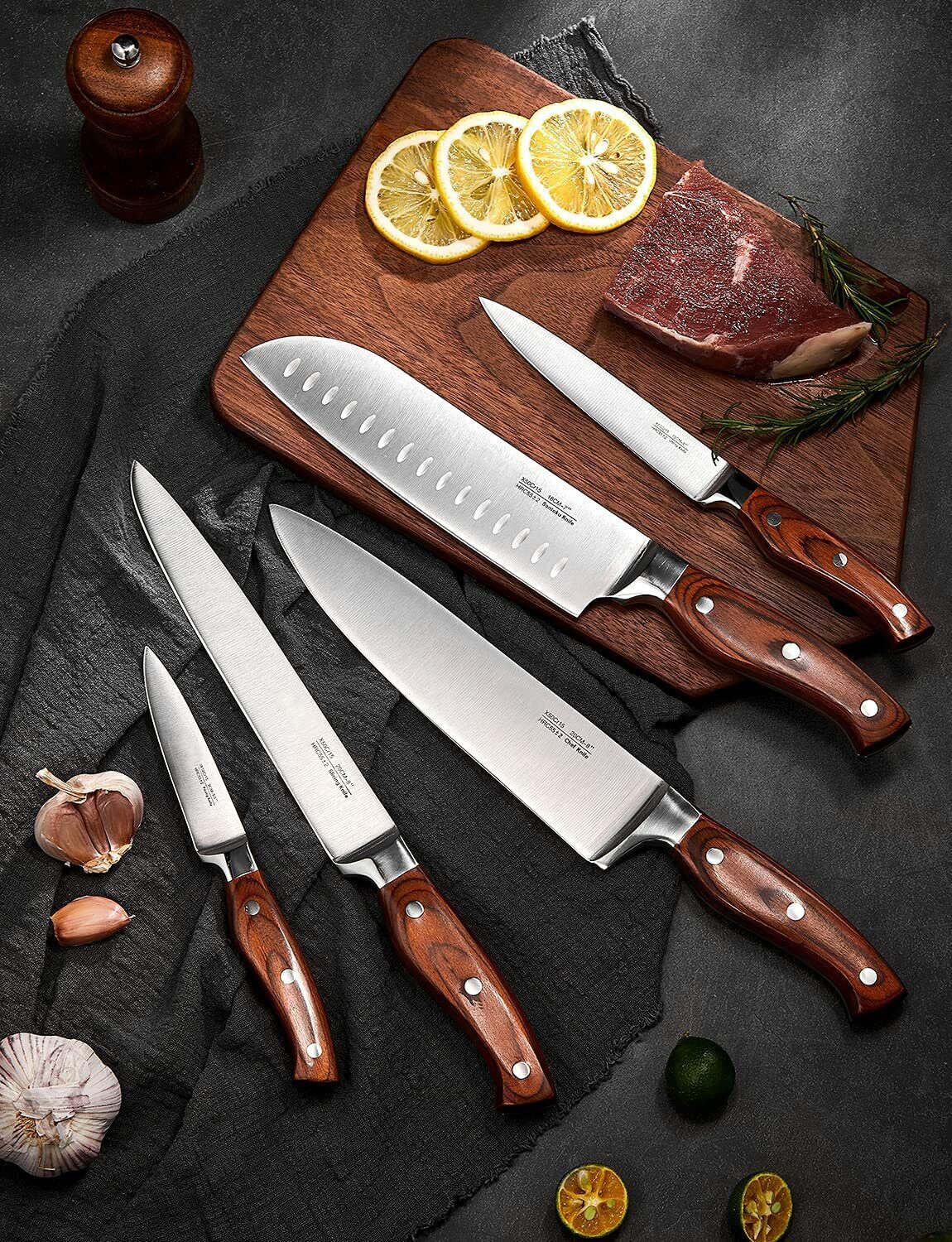 Knife Set, 16-Piece Kitchen Knife Set with Block Wooden German Stainless Steel - Fresh Stock Dated February 2026