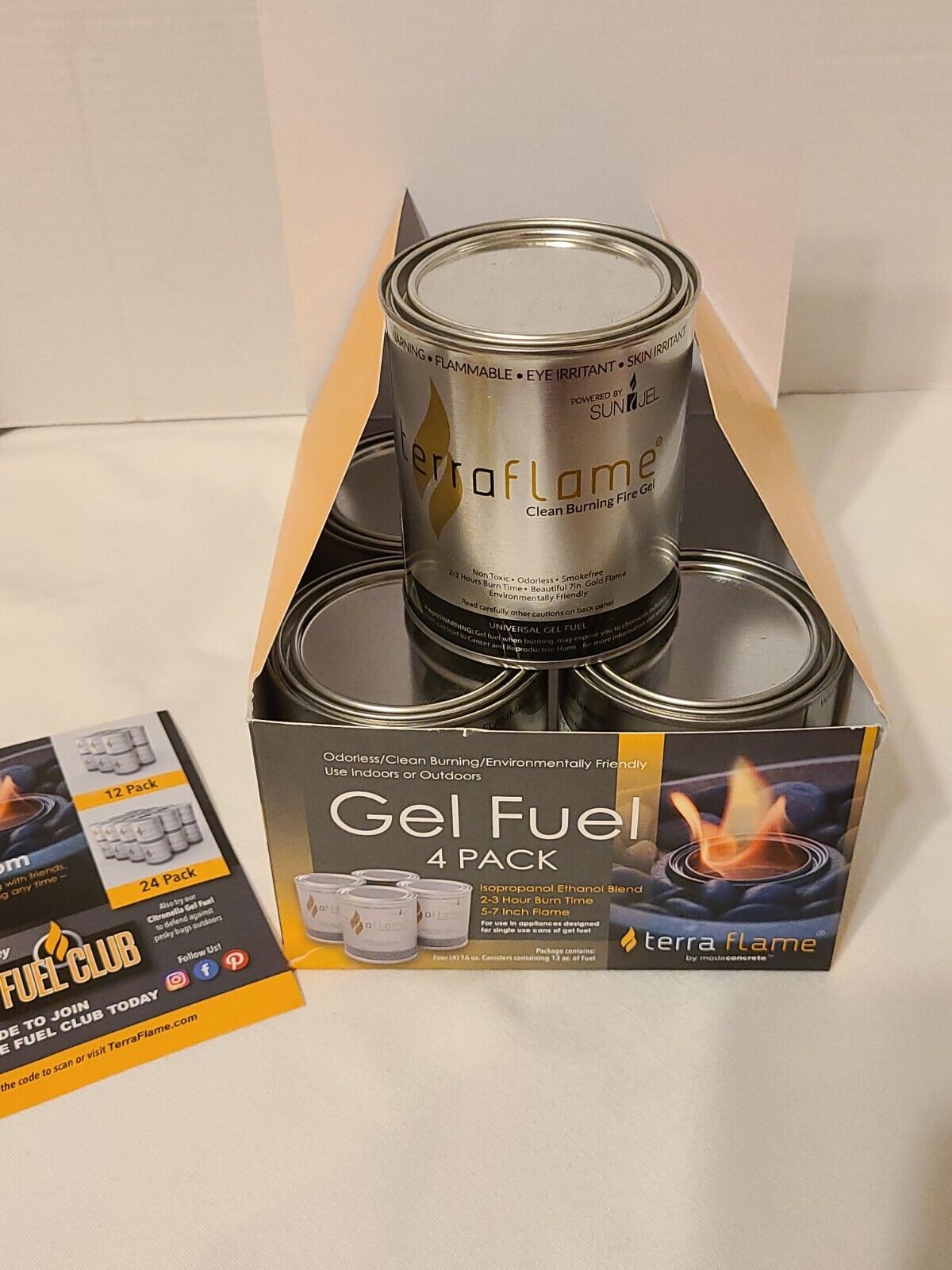 PACK OF 4👉Terra Flame Modaconcrete Clean Burning Fireplace Gel Fuel - Fresh Stock Dated January 2026