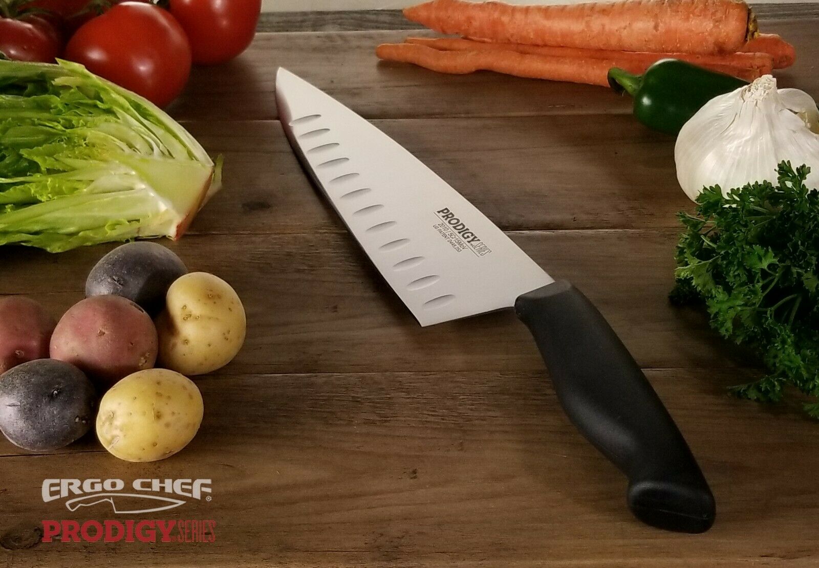 10 Inch Chef Knife with Granton Edge Prodigy Series NSF TESTED by Ergo Chef - Fresh Stock Dated February 2026