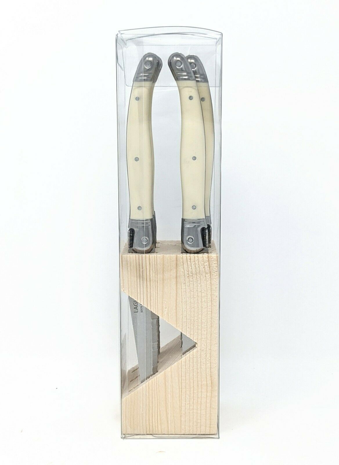 LAGUIOLE (Set of 6) Steak Knives in Wood Block - Ivory / White Handle NEW - Fresh Stock Dated January 2026