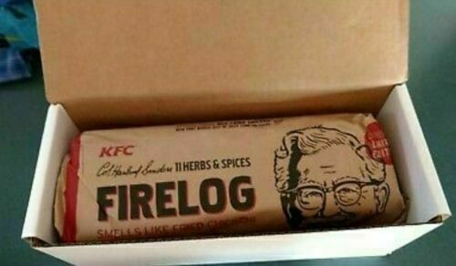 KFC FIRE LOG 11 HERBS & SPICES KENTUCKY FRIED CHICKEN Fireplace Log Gift Idea - Fresh Stock Dated December 2025