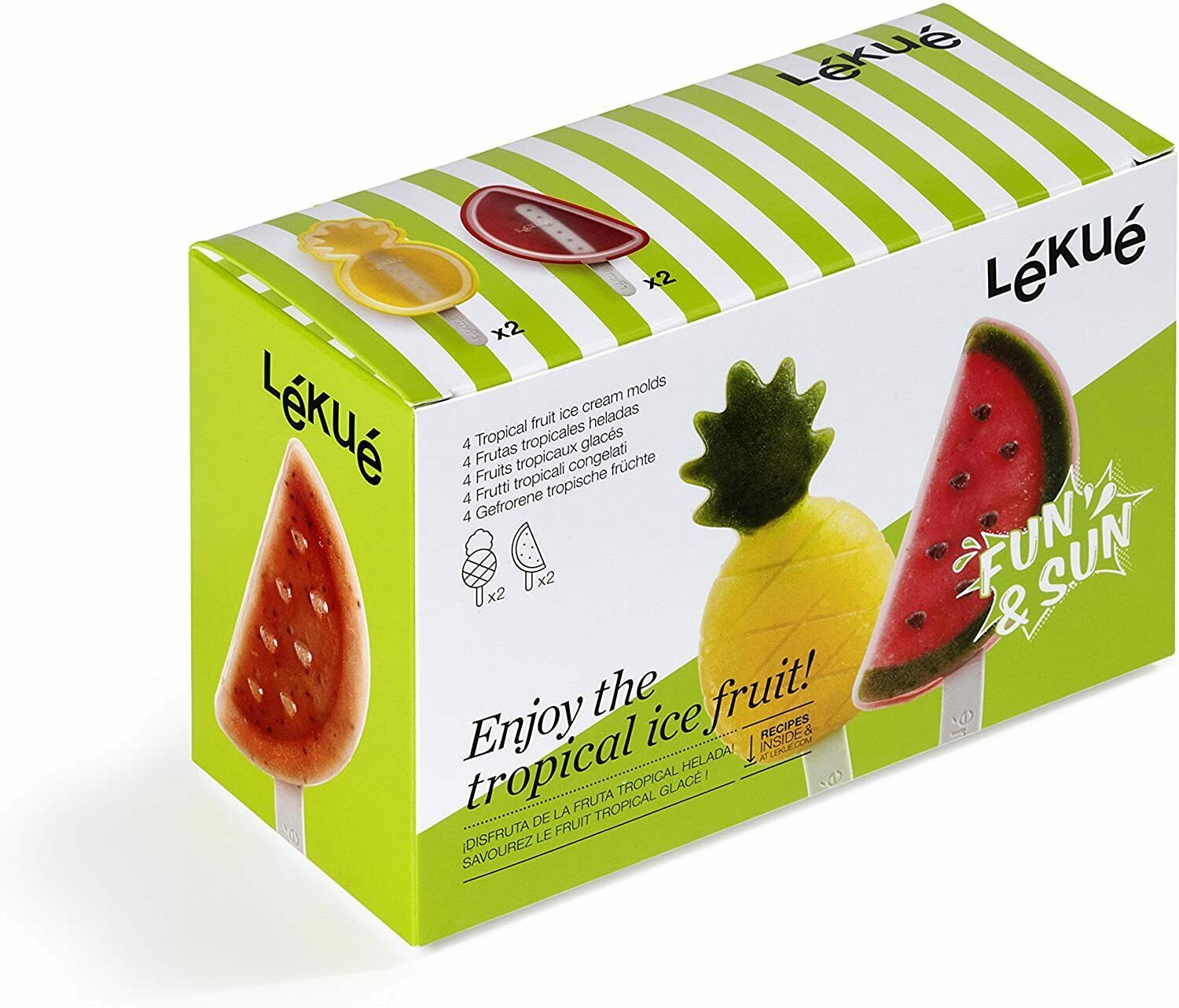 Lekue Tropical Fruit Ice Cream Pop Molds (4 Units), Multi - Fresh Stock Dated February 2026