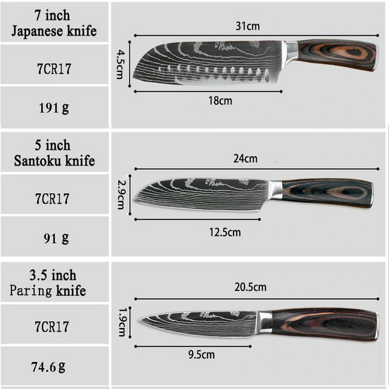 5 Piece Kitchen Knives Set Stainless Japanese Damascus Pattern Steel Chef Knife - Fresh Stock Dated February 2026
