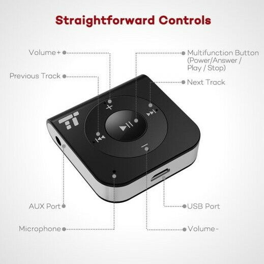 TaoTronics Bluetooth Receiver Car Kit, 15hrs Wireless Audio Adapter TT-BR06 - Fresh Stock Dated December 2025