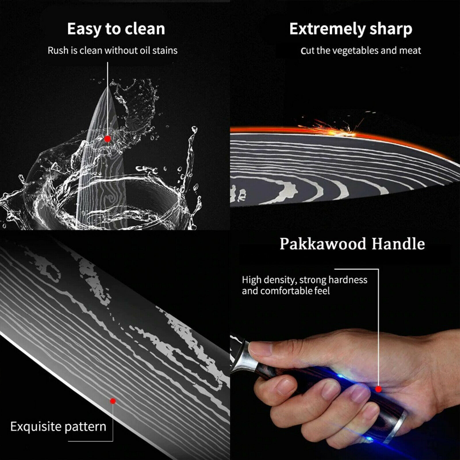 5 Piece Kitchen Knives Set Stainless Japanese Damascus Pattern Steel Chef Knife - Fresh Stock Dated February 2026