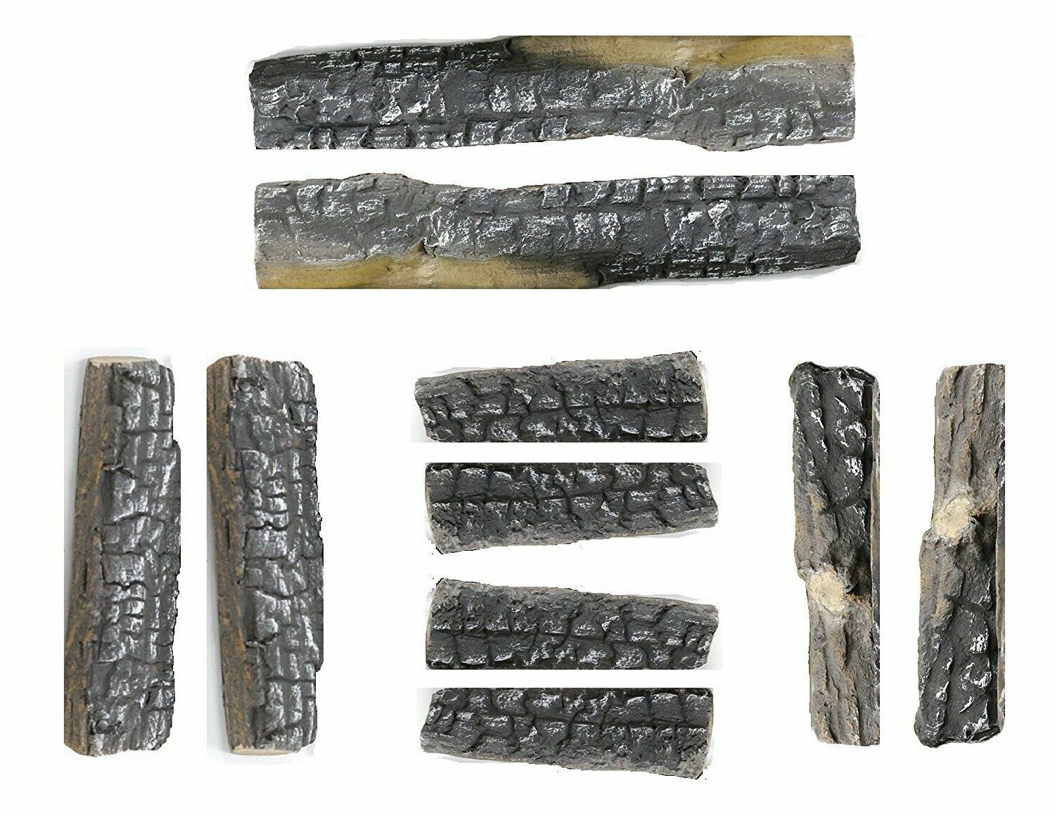 10-Pieces Set Realistic Flame Large Ceramic Wood Fireplace Logs Firepit Log Set - Fresh Stock Dated January 2026