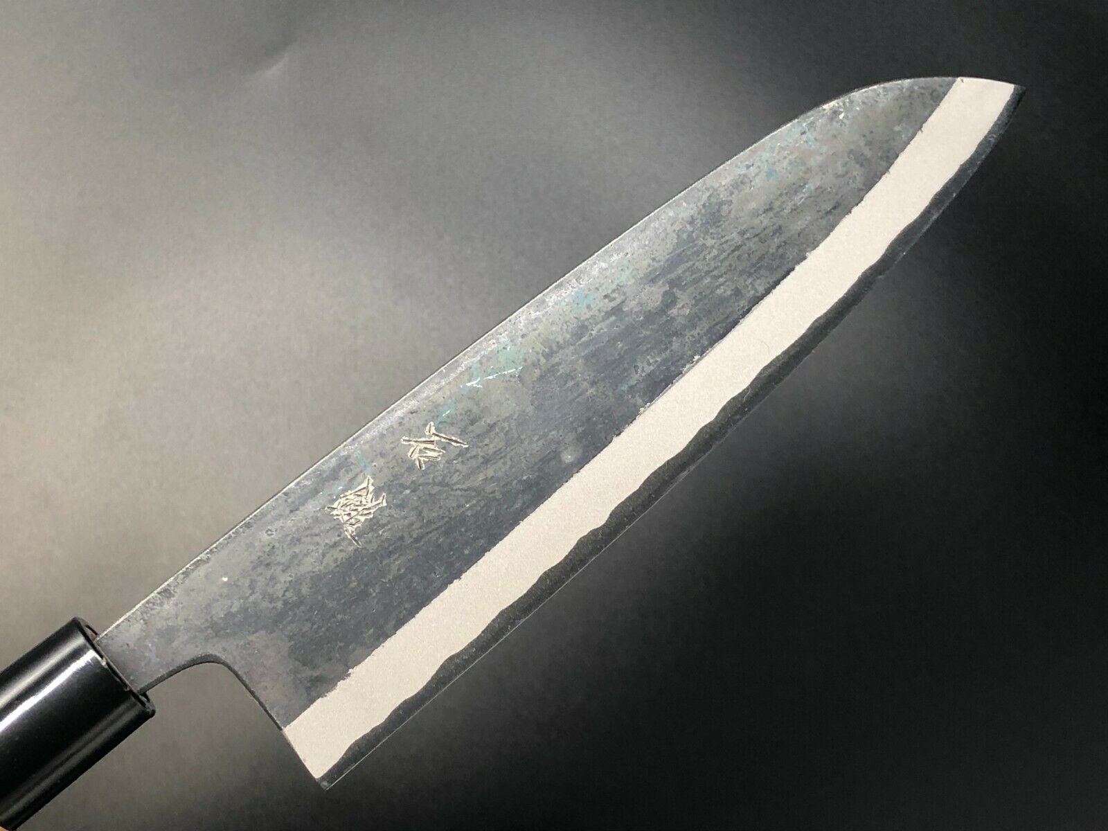 Japanese Kurouchi Forged Multipurpose Knife Santoku 180mm(7.1in) Blue(Aogami)#2 - Fresh Stock Dated January 2026