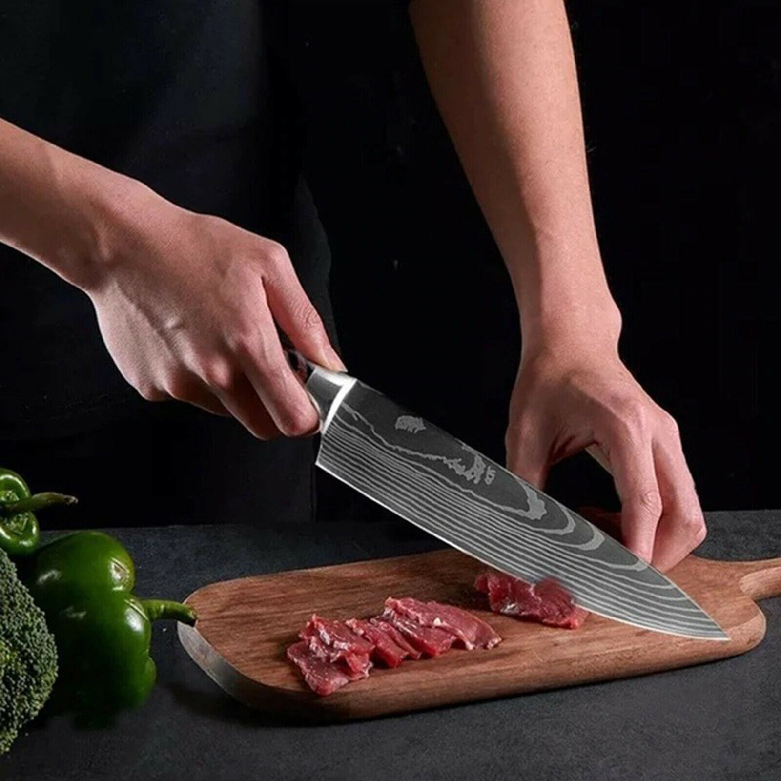5 Piece Kitchen Knives Set Stainless Japanese Damascus Pattern Steel Chef Knife - Fresh Stock Dated February 2026