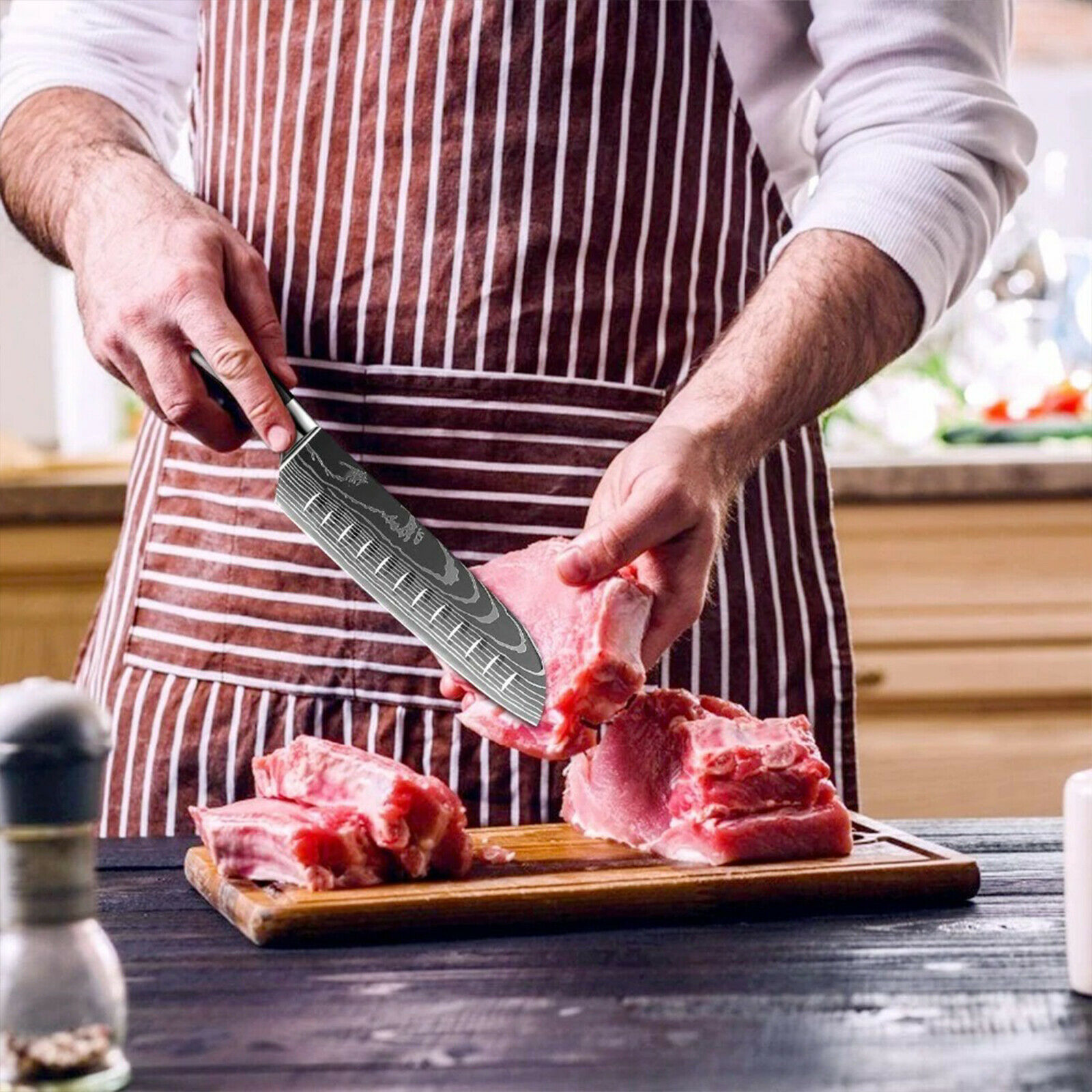 5 Piece Kitchen Knives Set Stainless Japanese Damascus Pattern Steel Chef Knife - Fresh Stock Dated February 2026