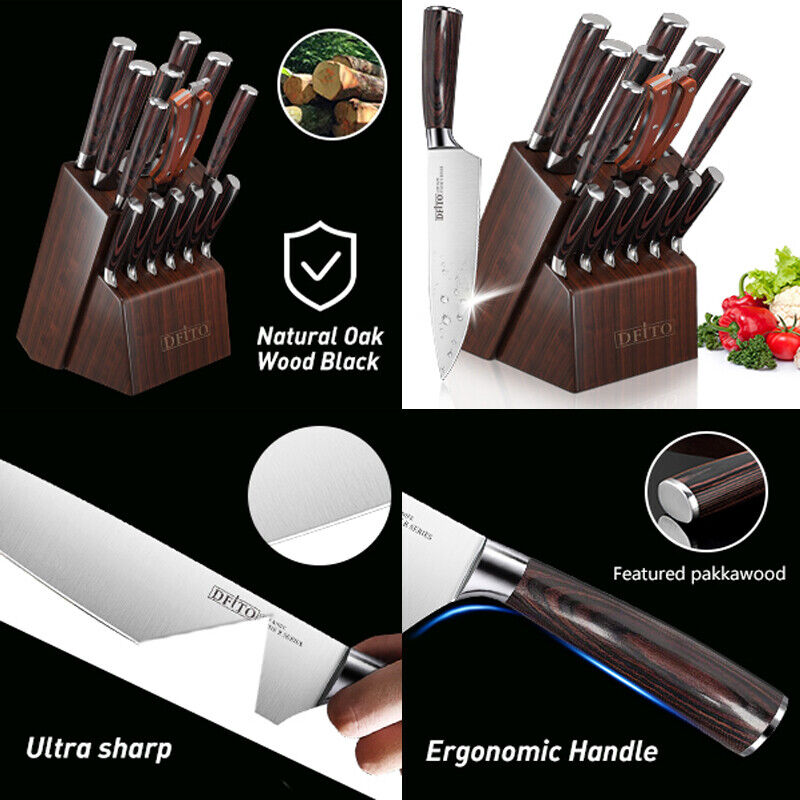 15 Pcs Kitchen Knife Set with Wooden Block Japan Carbon Stainless Steel Knives - Fresh Stock Dated January 2026