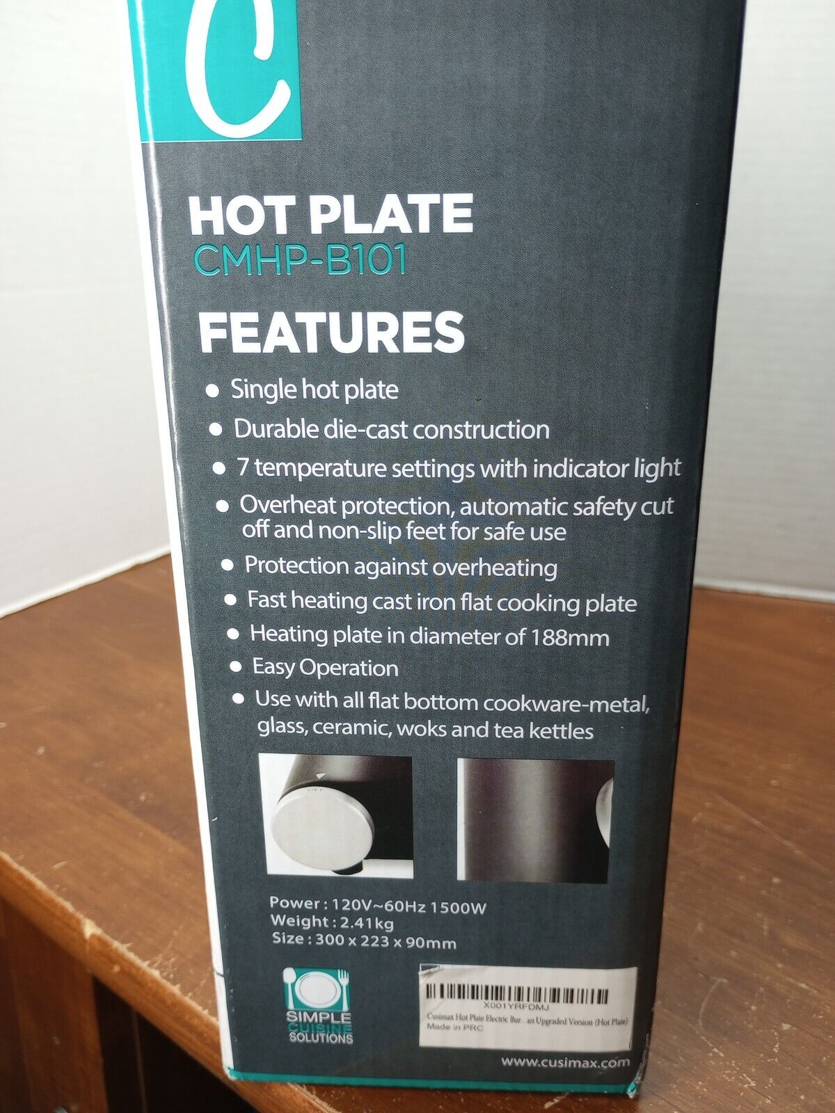 CUSIMAX Electric Hot Plate for Cooking Portable Single Burner 1500W Cast Iron - Fresh Stock Dated February 2026