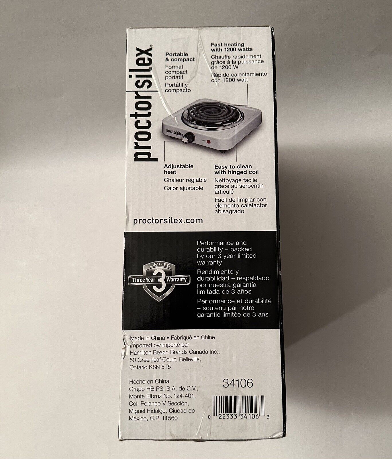 1200W PROCTOR SILEX Portable Electric Single Burner Cooktop Hot Plate Stove NEW! - Fresh Stock Dated January 2026