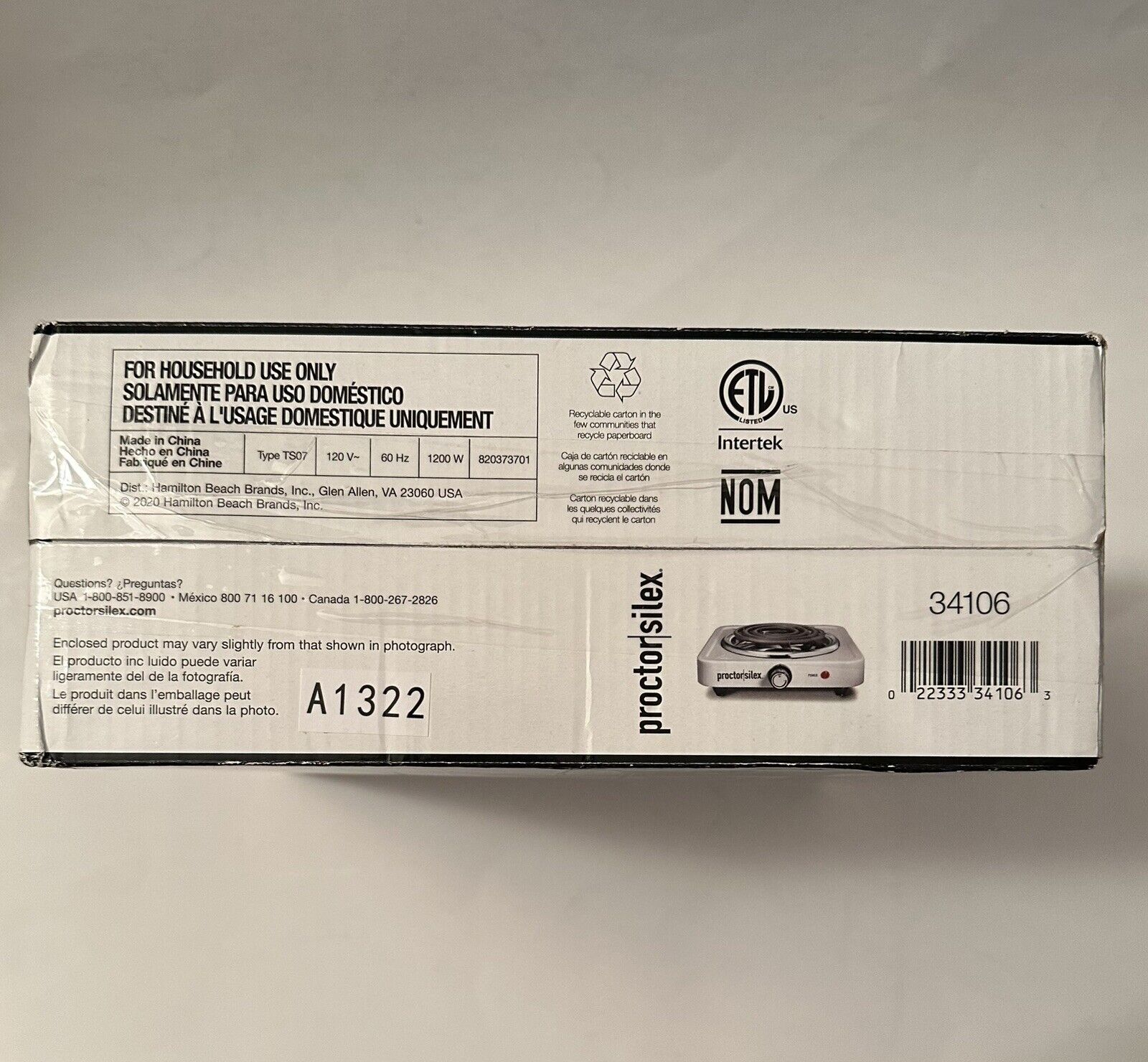 1200W PROCTOR SILEX Portable Electric Single Burner Cooktop Hot Plate Stove NEW! - Fresh Stock Dated January 2026