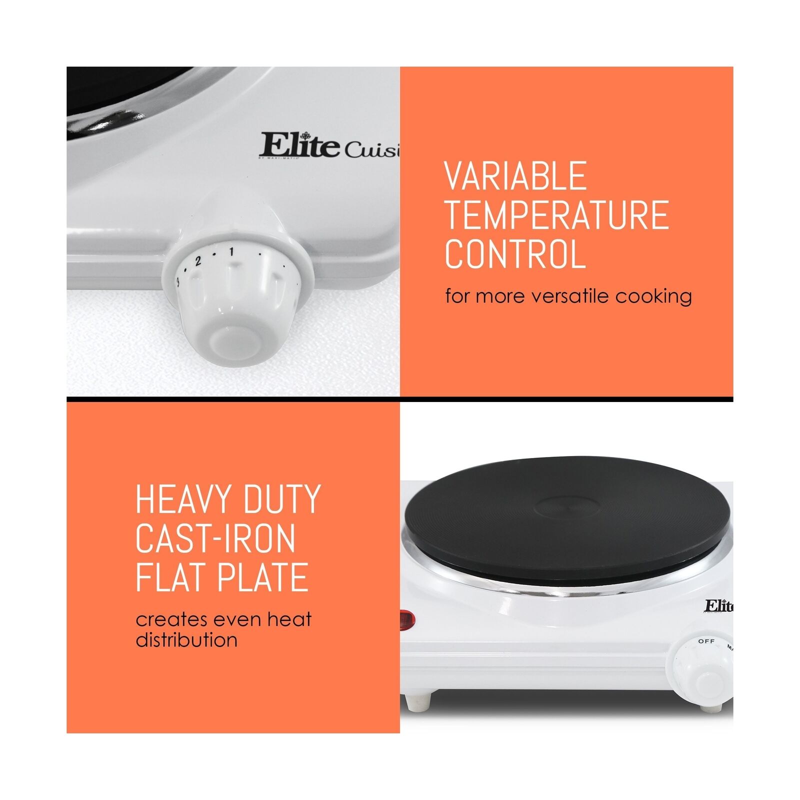 Elite Cuisine ESB-301F Single Electric Flat Cast Iron Heating Plate Burner, P... - Fresh Stock Dated February 2026