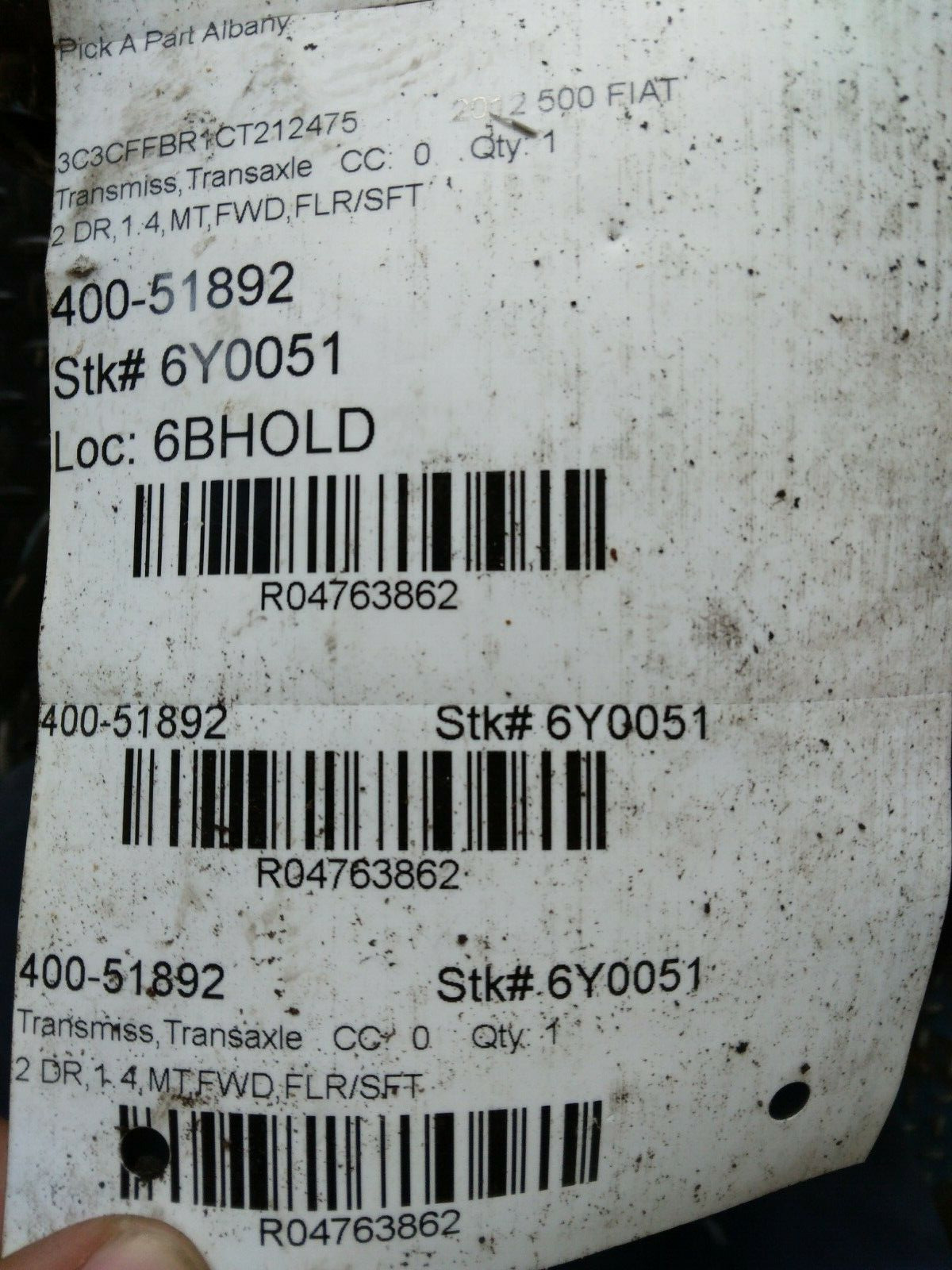 2012-2017 Fiat 500 NON-turbo M/T 5 speed manual transmission opt DDF - Fresh Stock Dated January 2026