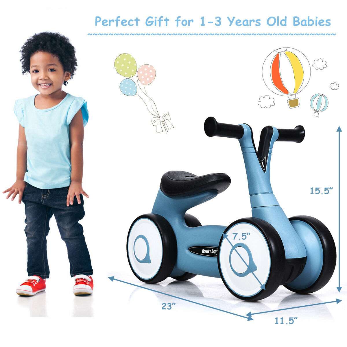 Baby Balance Bike Bicycle Mini Children Walker Toddlers Toy Rides No-Pedal Blue - Fresh Stock Dated January 2026