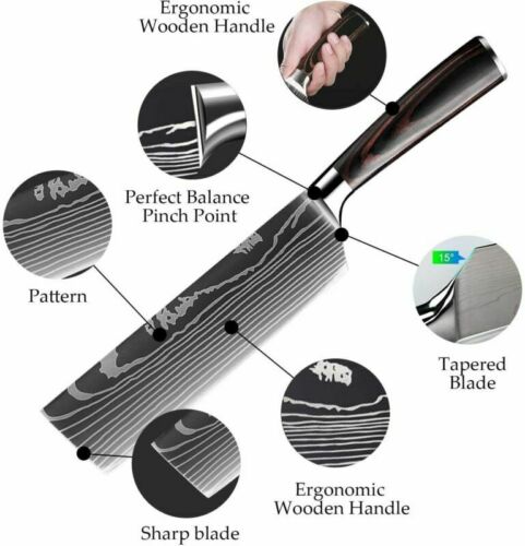 7'' Stainless Kitchen Knife Cleaver Steel Japanese Damascus Style Chef's Knife - Fresh Stock Dated January 2026