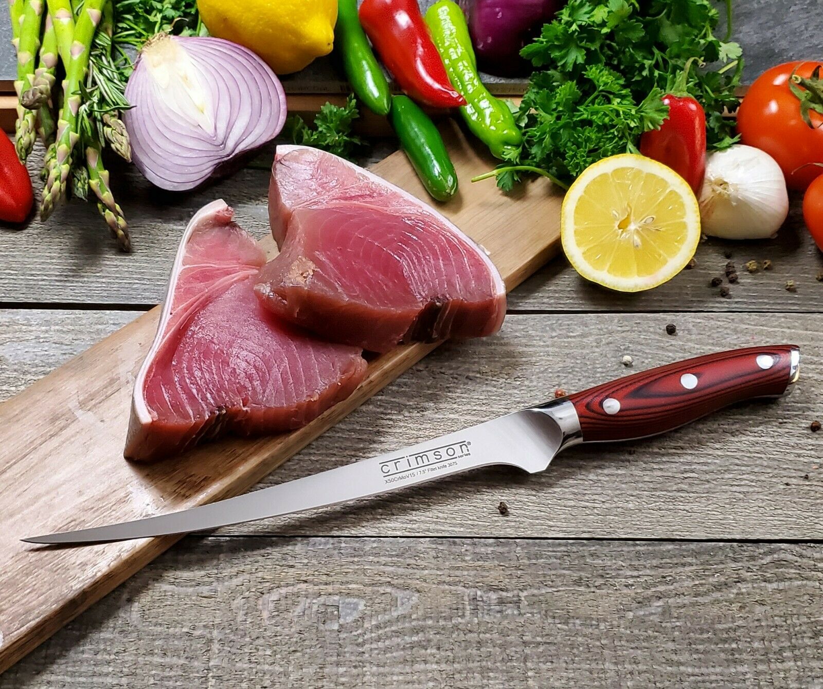 7.5 Inch Fish Fillet Knife CRIMSON Series German Stainless G10 Handle Ergo Chef - Fresh Stock Dated February 2026