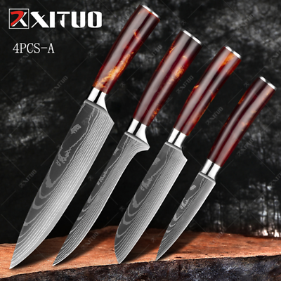 XITUO 1-10PCS  kitchen knives Set Laser Damascus pattern chef knife Sharp Santok - Fresh Stock Dated January 2026