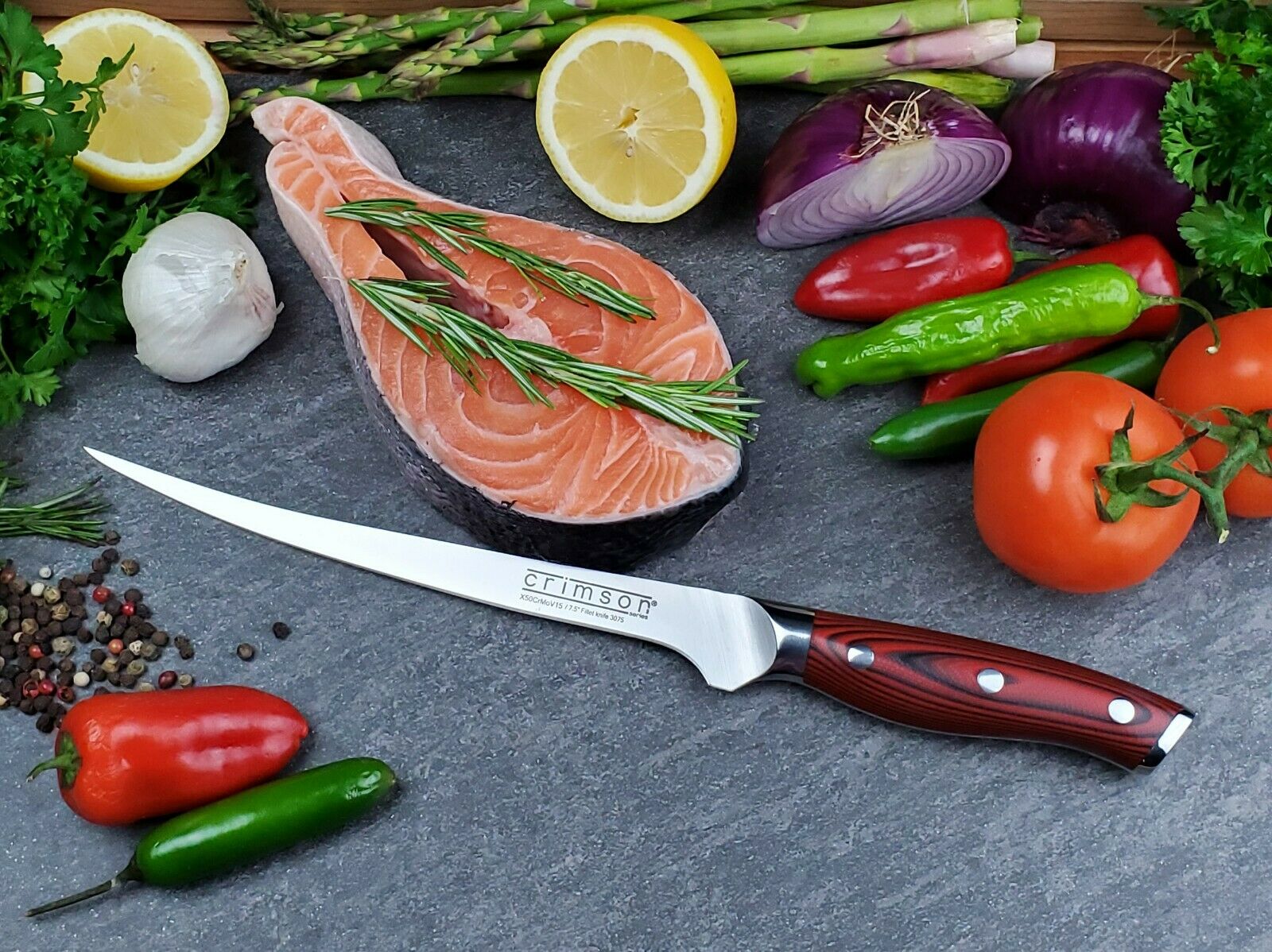 7.5 Inch Fish Fillet Knife CRIMSON Series German Stainless G10 Handle Ergo Chef - Fresh Stock Dated February 2026