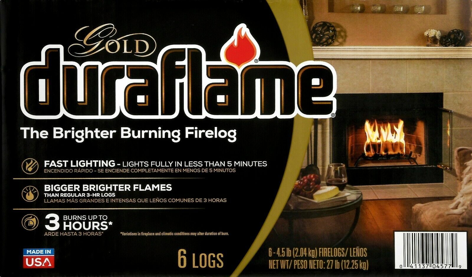 Duraflame Fire Logs 6 Pack - 4.5lb Bright Burning 3 Hour Burn Time Fast Lighting - Fresh Stock Dated December 2025