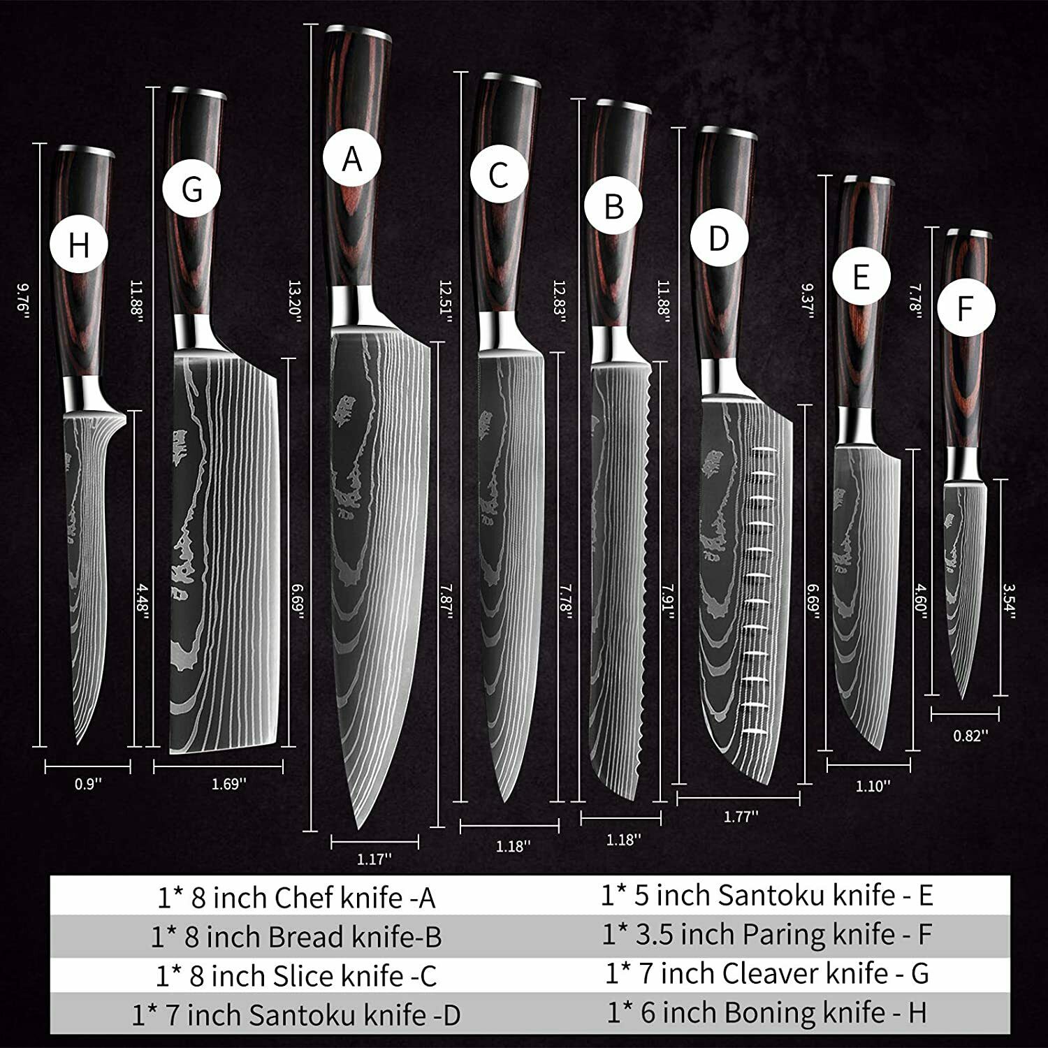 Pro Kitchen Knives Set Stainless Damascus Chef Knife Cleaver Chopping Meat Fruit - Fresh Stock Dated January 2026