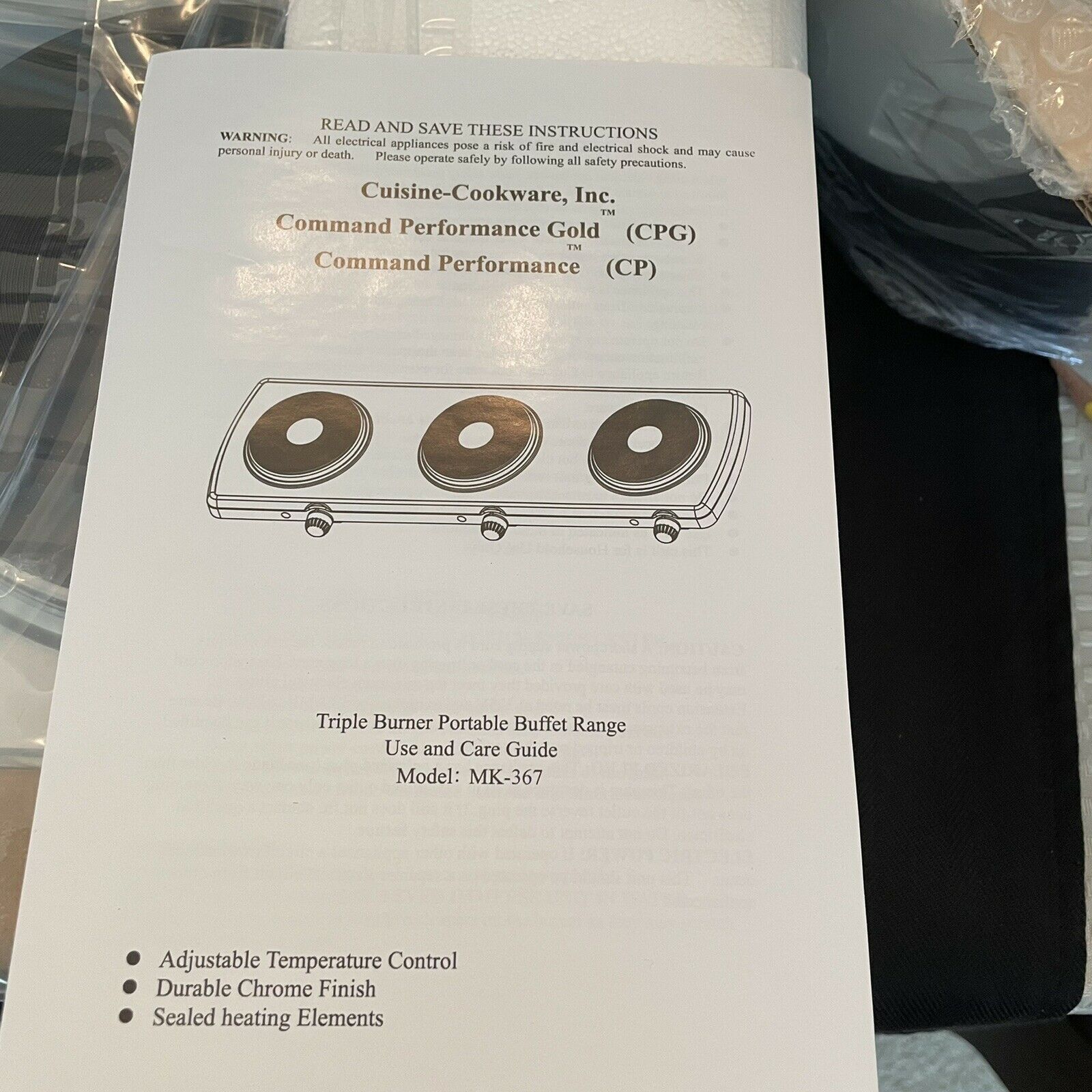 HSN 10 PIECE COMMAND PERFORMANCE TRIPLE BURNER BUFFET SET MK367 - Fresh Stock Dated February 2026