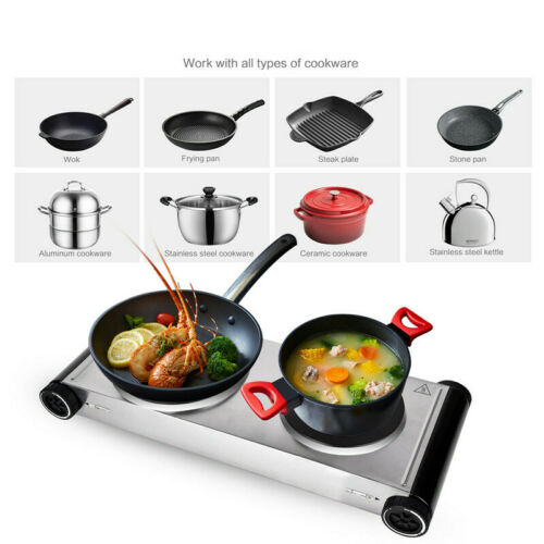 Electric Double Burner Hot Plate Portable Cooking Stove Cast Heater Kitchen - Fresh Stock Dated February 2026