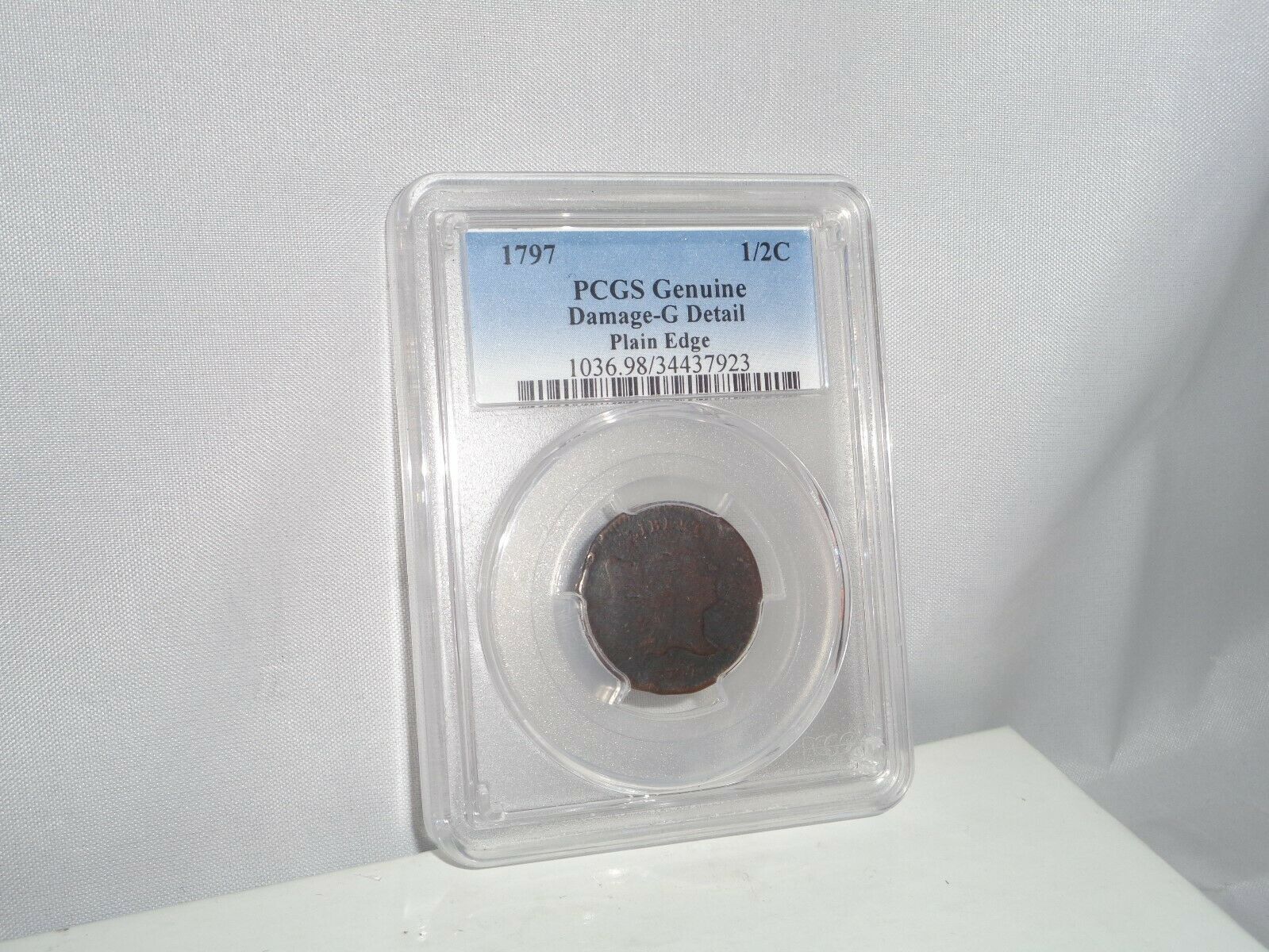 1797 1/2c Liberty Cap Half Cent Coin PCGS Genuine Damage G Detail Plain Edge - Fresh Stock Dated December 2025