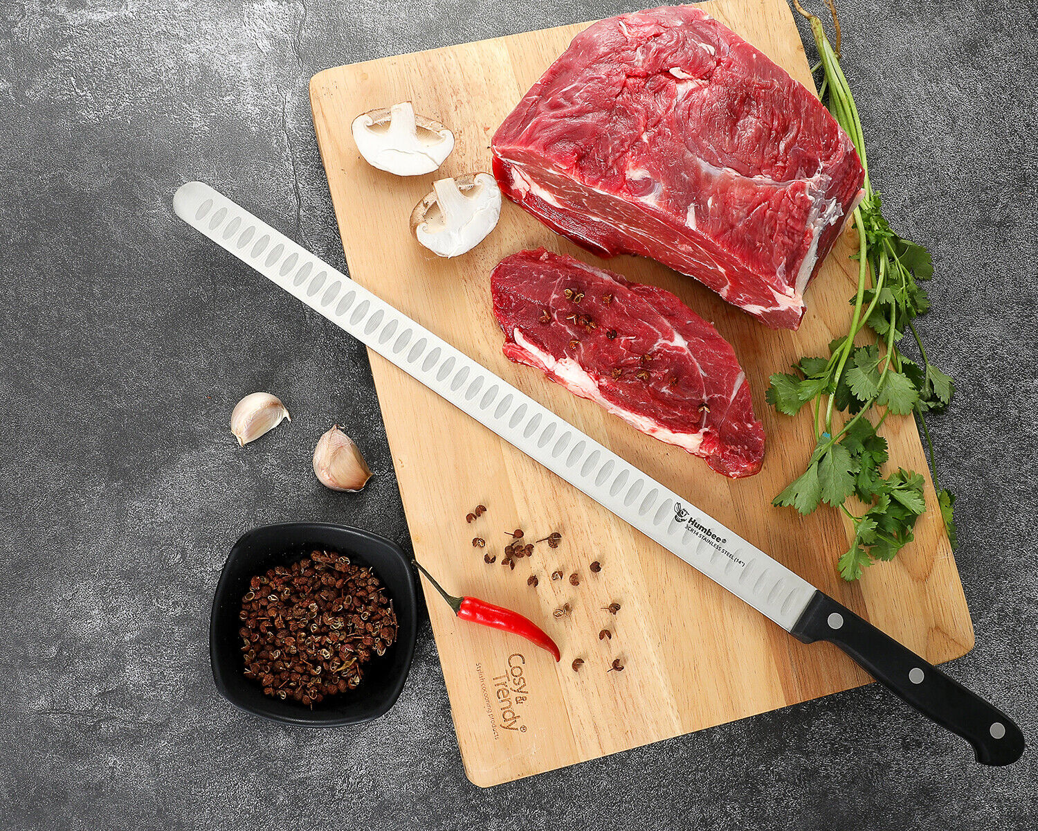 Humbee Chef Stainless Steel Granton Edge Carving Knife - Fresh Stock Dated February 2026