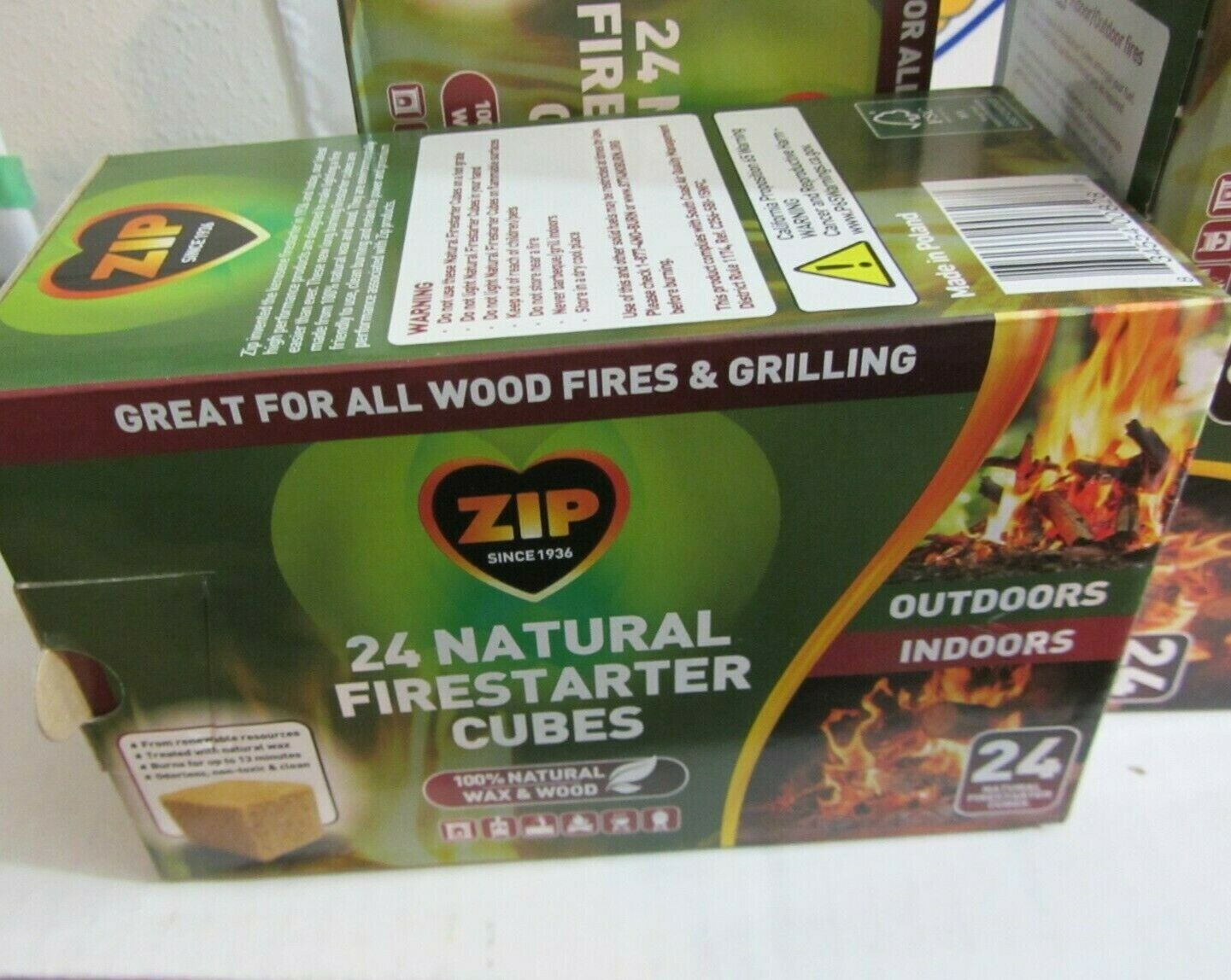 Lot (3) 24-pack ZIP natural firestarter 100% wax wood outdoor/indoor = 72 cubes! - Fresh Stock Dated December 2025