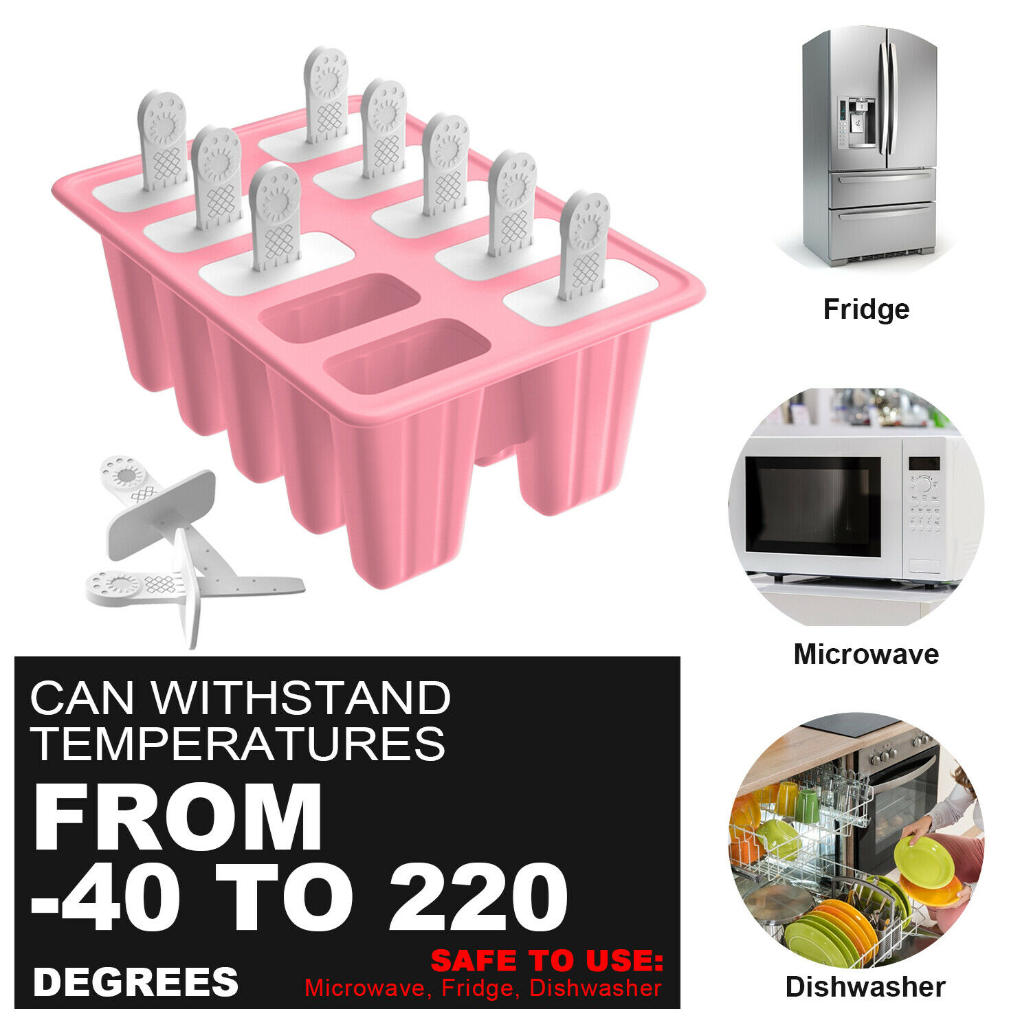 10 Cell Ice Cream Mold Silicone Popsicle Kitchen Free DIY Frozen Tray Cover Lid - Fresh Stock Dated February 2026