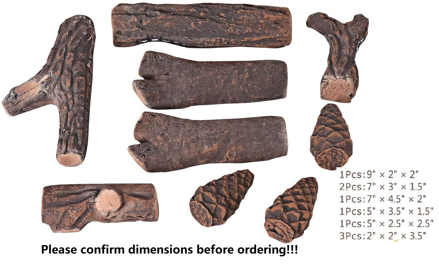 10 Ceramic fiber Wood-like Logs for Ethanol&electric fireplace gas firepit Stove - Fresh Stock Dated January 2026