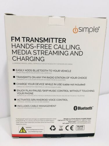 iSimple Bluetooth FM Transmitter Modulator BT43is Hands Free Calling And Charger - Fresh Stock Dated December 2025