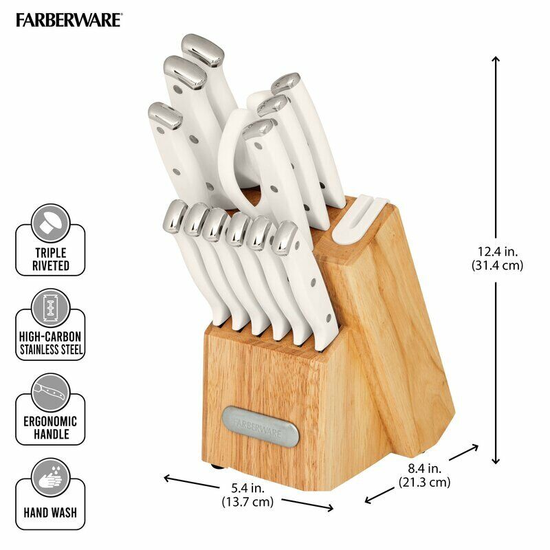Knife Set, 14-Piece Kitchen Knife Set with Block Wooden German Stainless Steel - Fresh Stock Dated February 2026