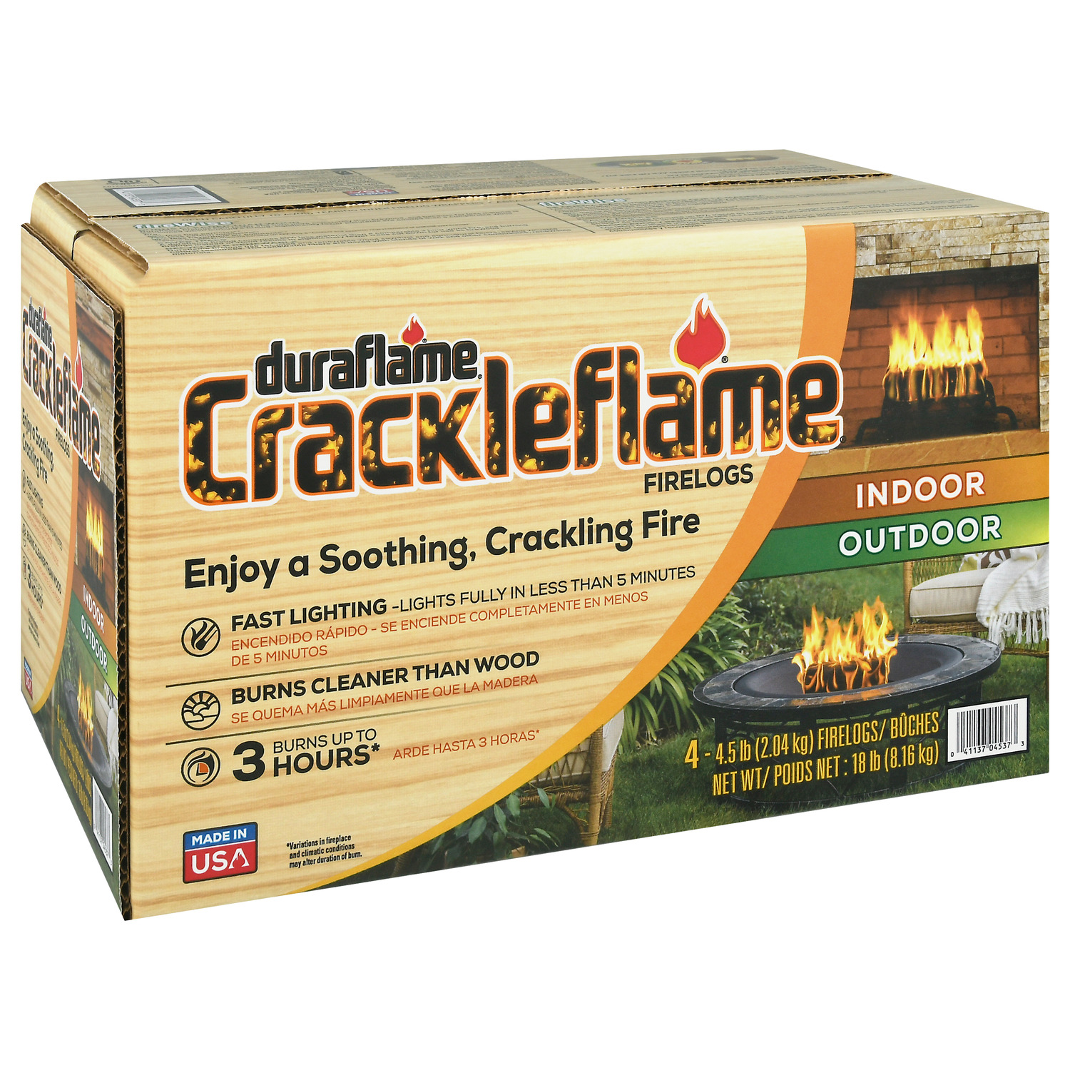Duraflame Crackleflame Indoor Outdoor Firelogs 3 Hour Burn 4 Pack Case - Fresh Stock Dated January 2026
